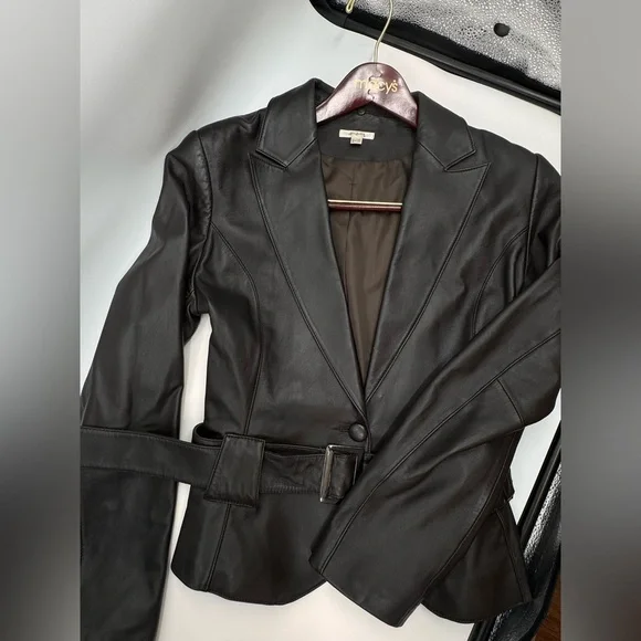 Maison 123 Paris Genuine Leather Brown Blazer Jacket Large - Picture 2 of 9